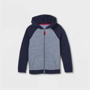 ❤️💙Cat & Jack Boys Fleece Zip-Up Hoodie Sweatshirt Raglan Sleeve Navy❤️💙